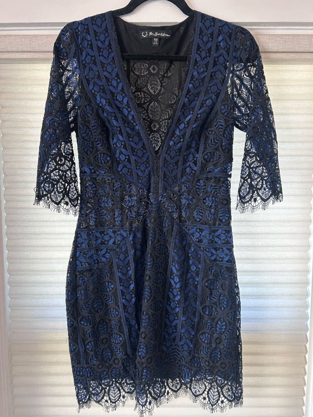 For Love & Lemons Lyla Lace Cocktail Mini Dress - Navy Blue & Black - Size M